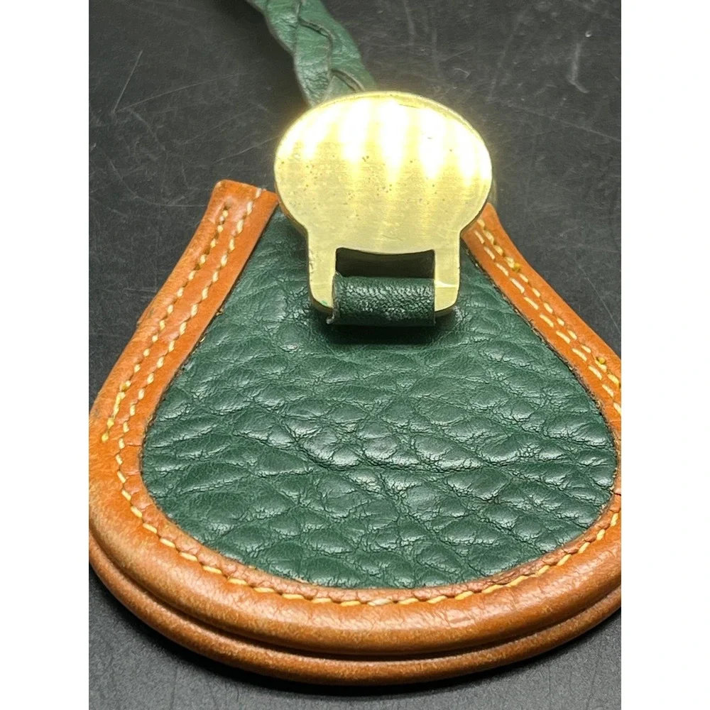 Vtg‎ Dooney & Bourke AWL Dbl key fob Ivy green/British tan solid brass duck logo